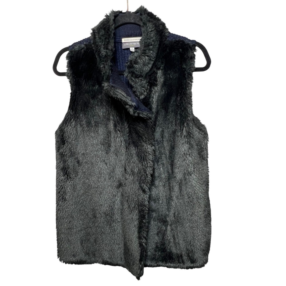 Rebecca Minkoff Maternity Vest Faux Fur Knit S Navy Blue Sleeveless Cardigan